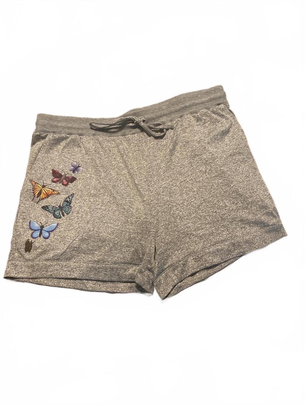 Women's Heather Grey Butterfly Casual Lounge Shorts with Pockets Size XXL